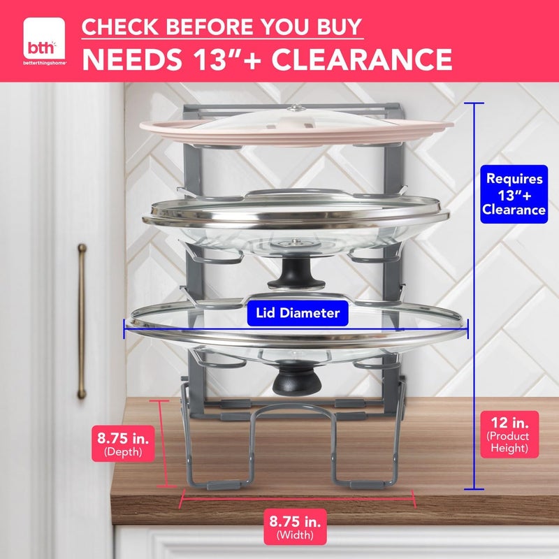 Better Things Home Free-Standing Adjustable Pot Lid Organizer for Cabinet - Kitchen Storage Rack 6 Adjustable Shelves, Pot Lid Holder, Pan and Pot Rack Organizer, Pantry & Inside Cabinet Organizer (13” Clearance) - Image 2